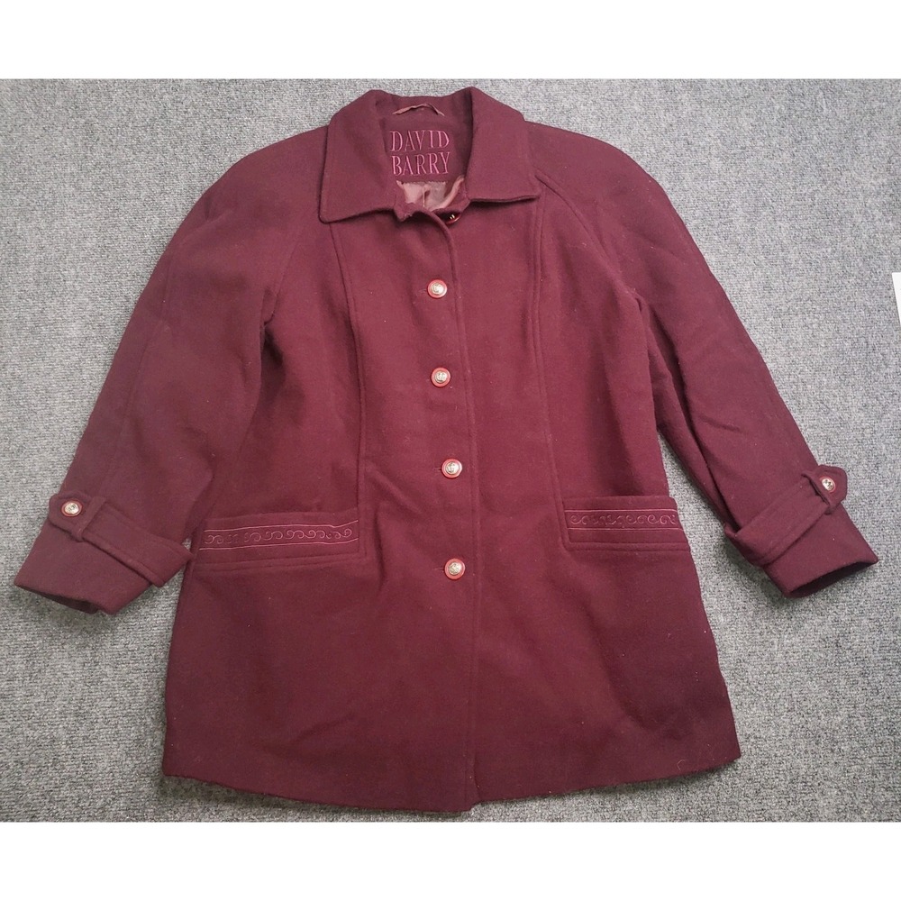David Barry Wool Coat Womens Euro 42 US 11/11.5 Burgundy